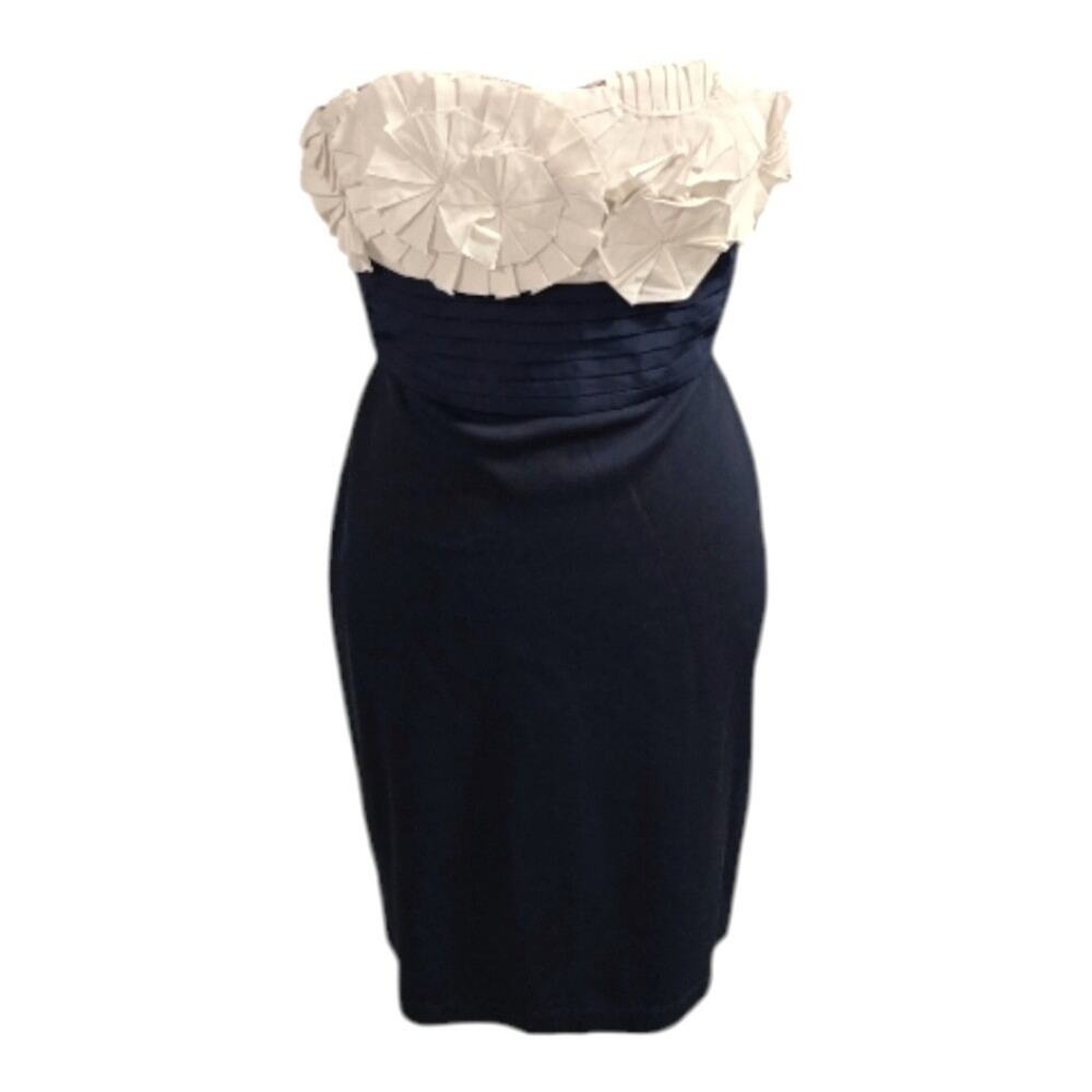 BCBGMaxazria Blue Floral Appliqué Strapless Carbon Bodycon Dress Size 2 New $278